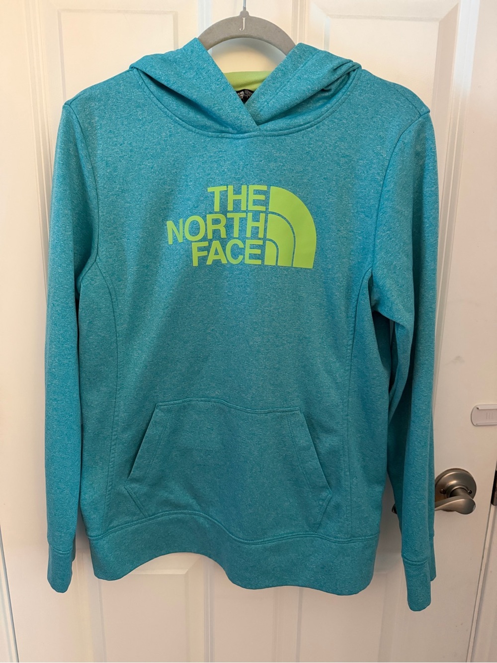 The North Face Women's Teal and Lime Hooded Pullover